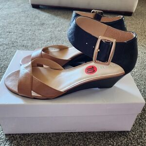 Nine West Black and Tan Wedge Sandals
